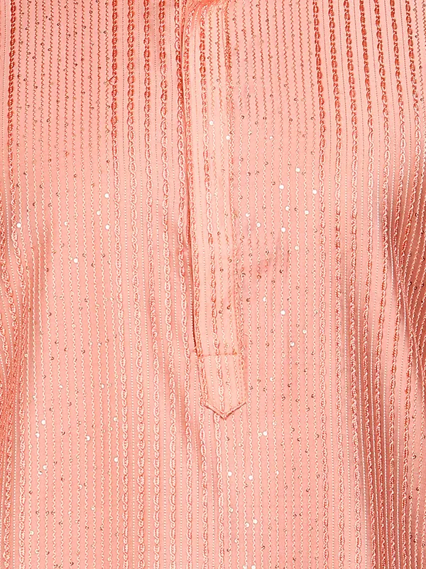 Peach_Thread_Embroidered_Viscose_Straight_Kurta_With_Pyjama