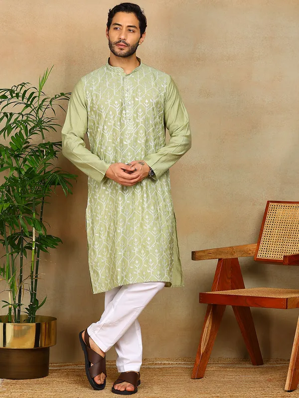 Green_Sequins_Embroidered_Viscose_Straight_Kurta_With_Pyjama