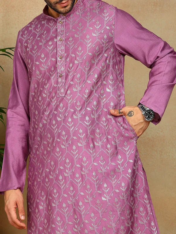 Light_Purple_Sequins_Embroidered_Viscose_Straight_Kurta_With_Pyjama