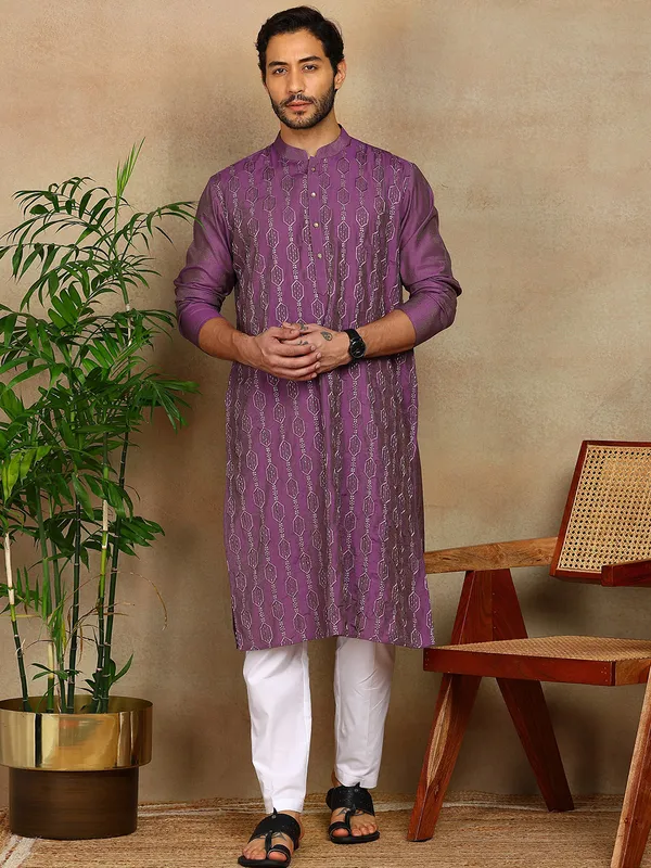 Purple_Sequins_Embroidered_Viscose_Straight_Kurta_With_Pyjama