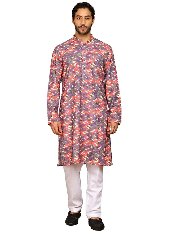Men_Multi-Color_Thread_Embroidered_Viscose_Rayon_Straight_Kurta