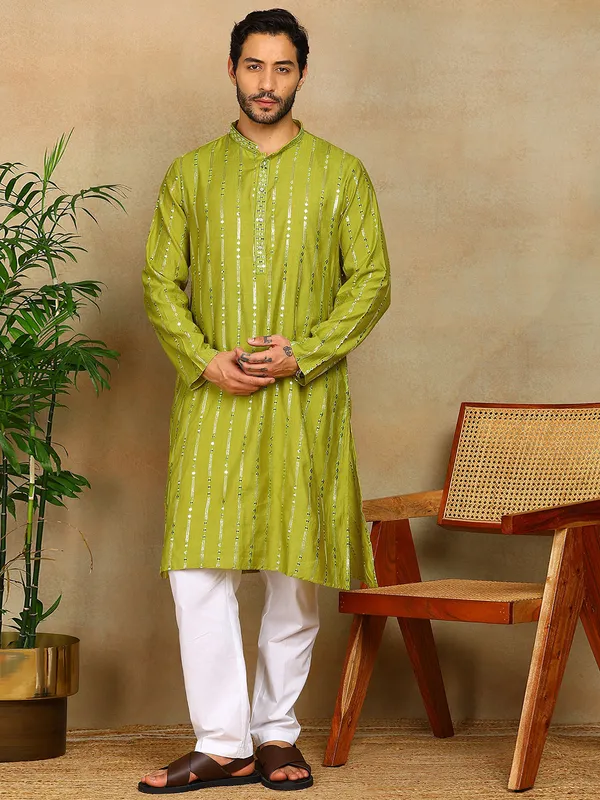 Light_Green_Sequins_Embroidered_Viscose_Straight_Kurta_With_Pyjama