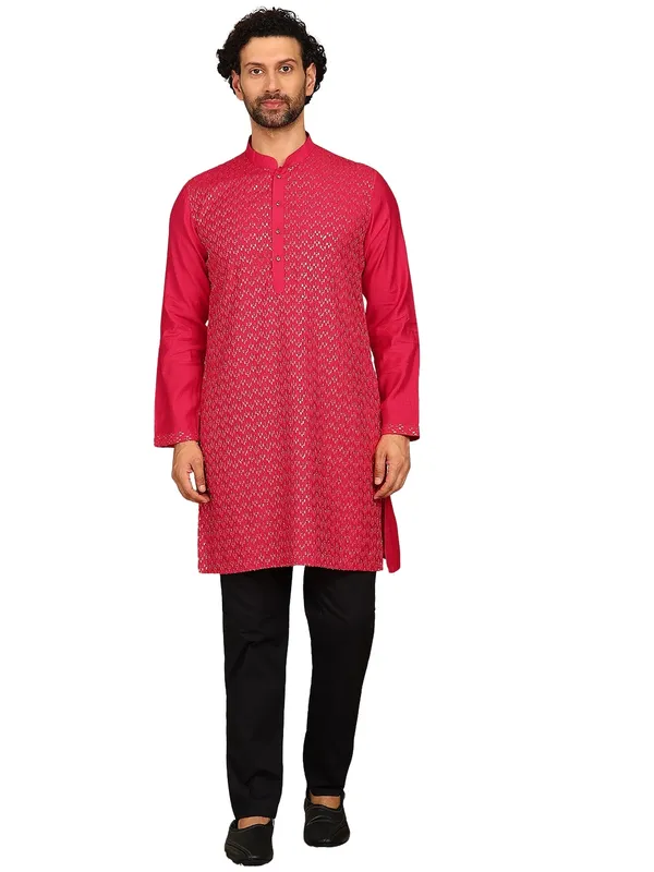 Pink_Sequin_Embroidered_Mandarin_Collar_Straight_Kurta_With_Pyjama