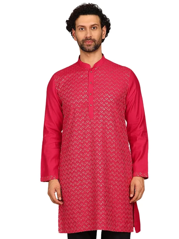 Men_Pink_Sequin_Embroidered_Mandarin_Collar_Straight_Kurta