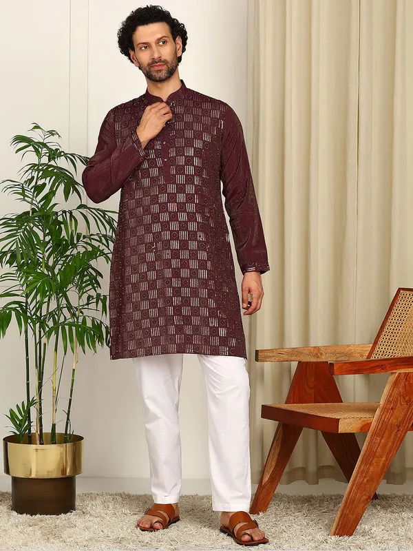 Brown_Sequin_Embroidered_Straight_Kurta_With_Pyjama