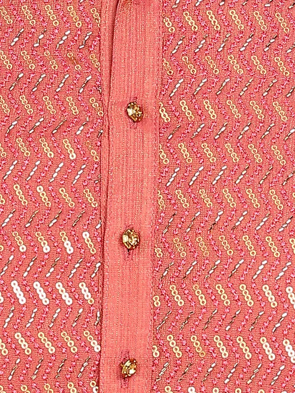 Peach_Sequin_Embroidered_Straight_Kurta_With_Pyjama