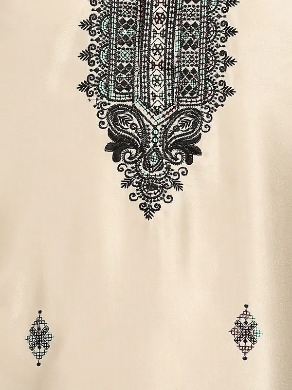 Beige-Black_Embroidered_Straight_Kurta_With_Pyjama