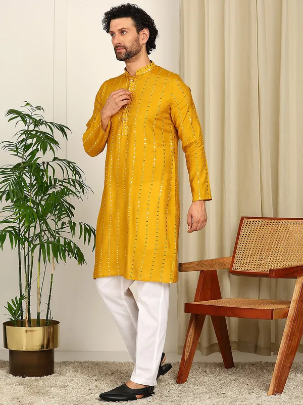 Mustard_Sequin_Embroidered_Straight_Kurta_With_Pyjama