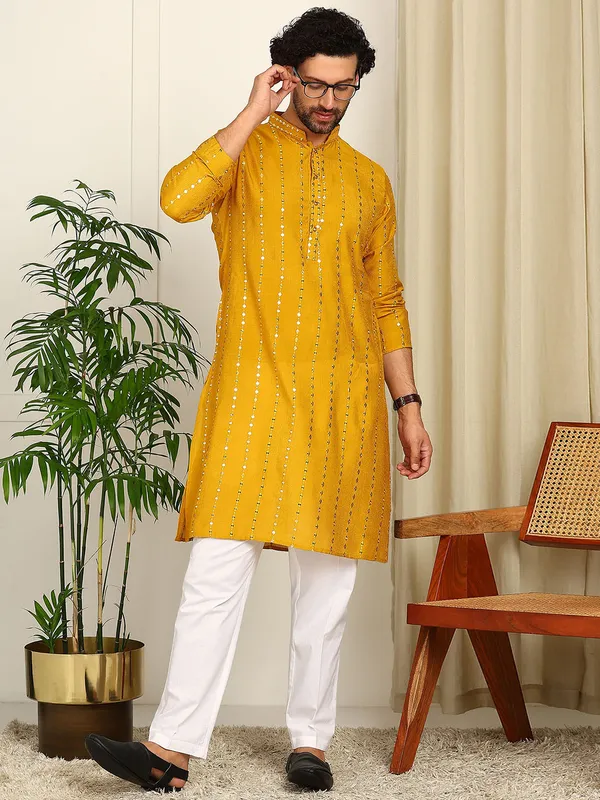 Mustard_Sequin_Embroidered_Straight_Kurta_With_Pyjama
