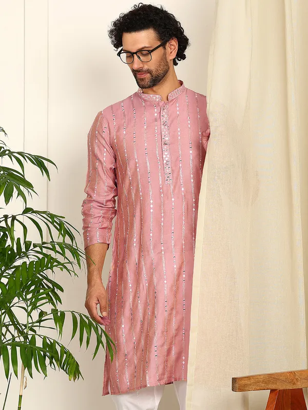 Pink_Sequin_Embroidered_Straight_Kurta_With_Pyjama