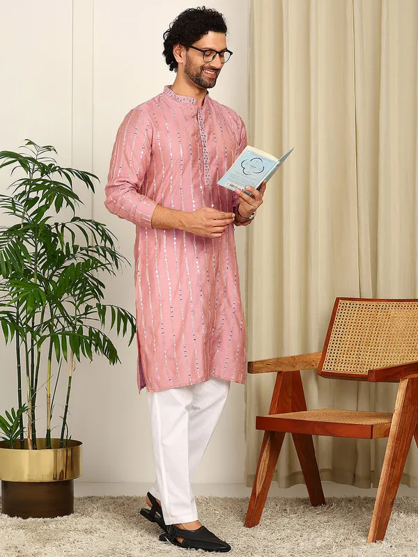 Pink_Sequin_Embroidered_Straight_Kurta_With_Pyjama