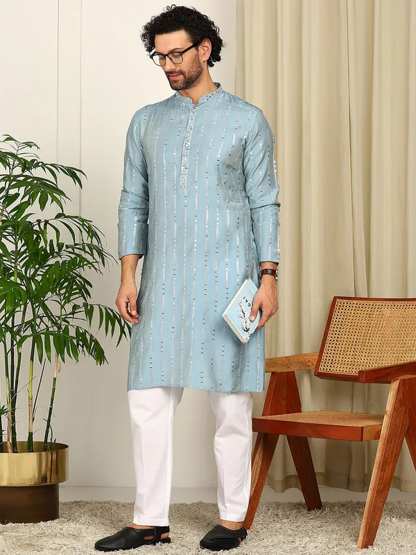 Light_Blue_Sequin_Embroidered_Straight_Kurta_With_Pyjama