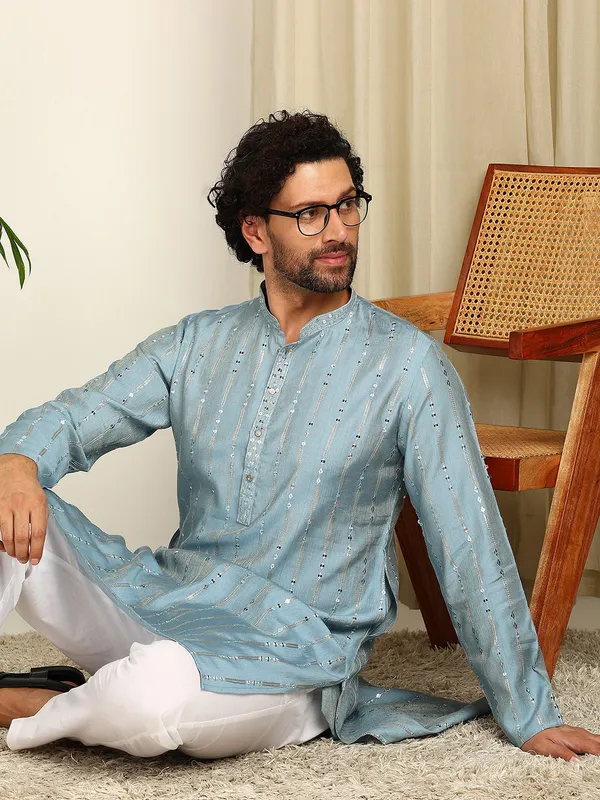 Light_Blue_Sequin_Embroidered_Straight_Kurta_With_Pyjama