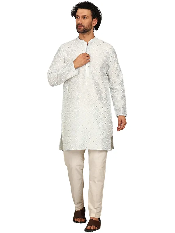 Light_Blue_Thread_Embroidered_Straight_Kurta_With_Pyjama