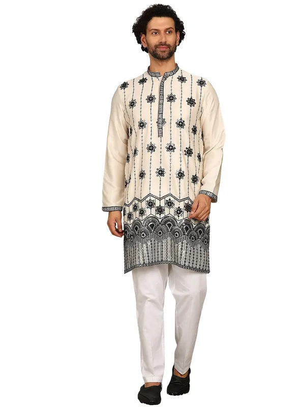 Cream_Sequin_Embroidered_Straight_Kurta_With_Pyjama