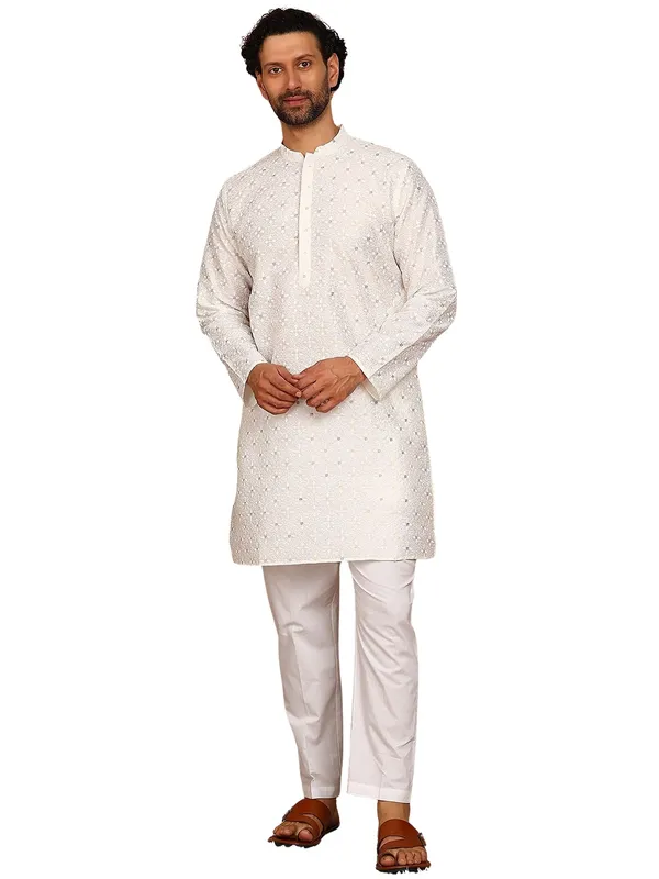 White_Sequin_Embroidered_Straight_Kurta_With_Pyjama