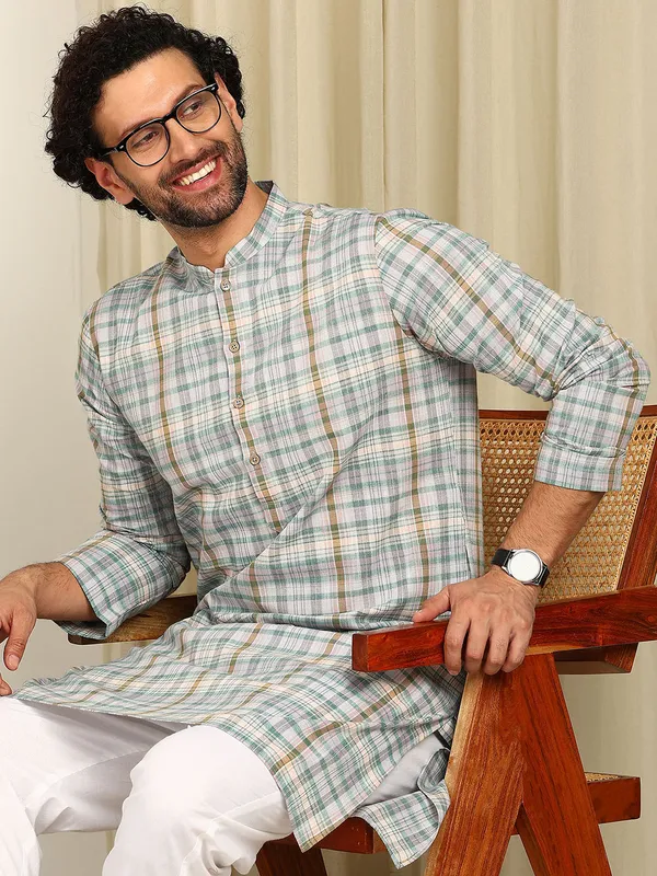 Multi-Color_Woven_Checked_Straight_Kurta_With_Pyjama