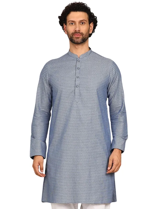 Men_Blue_Woven_Checked_Straight_Kurta