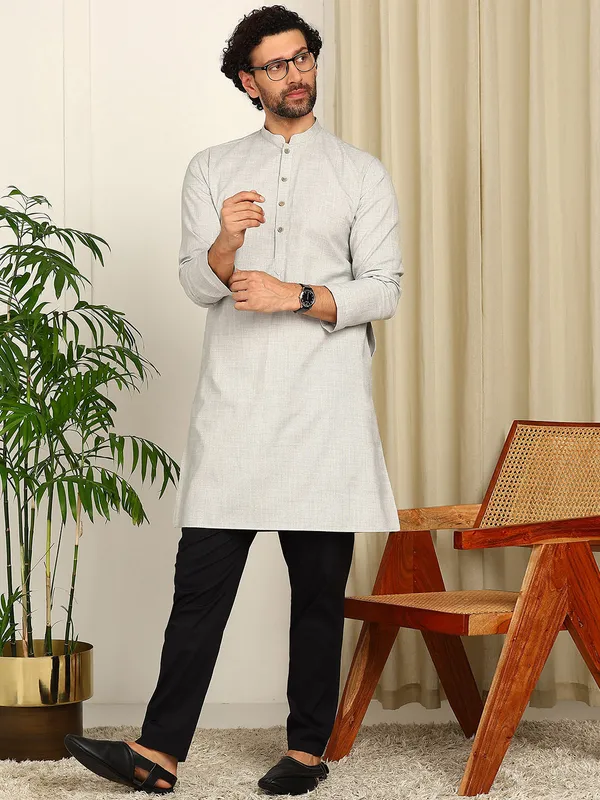 Grey_Woven_Straight_Kurta_With_Pyjama