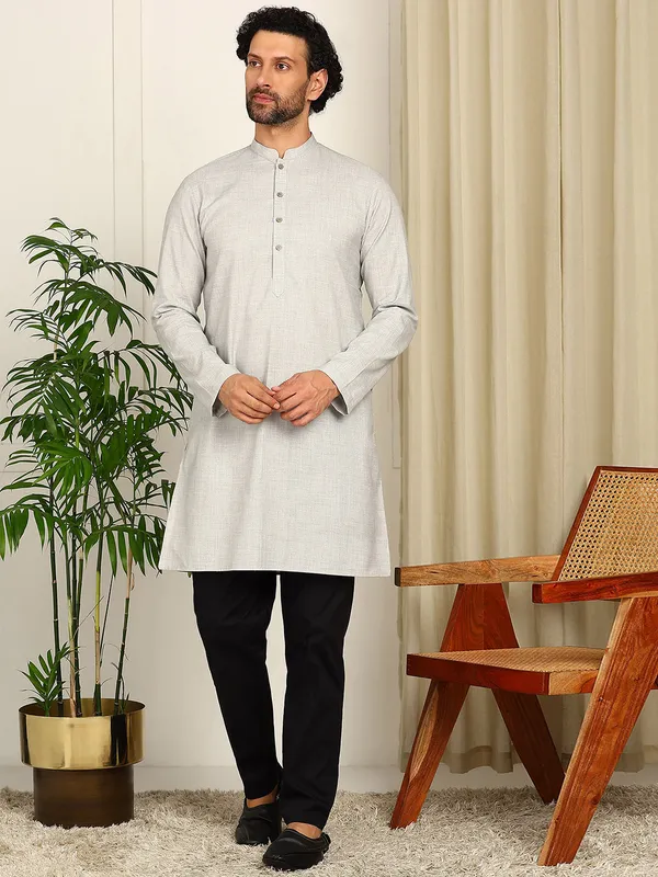 Grey_Woven_Straight_Kurta_With_Pyjama