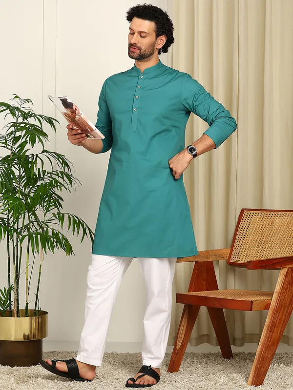 Rama_Green_Solid_Straight_Kurta_With_Pyjama