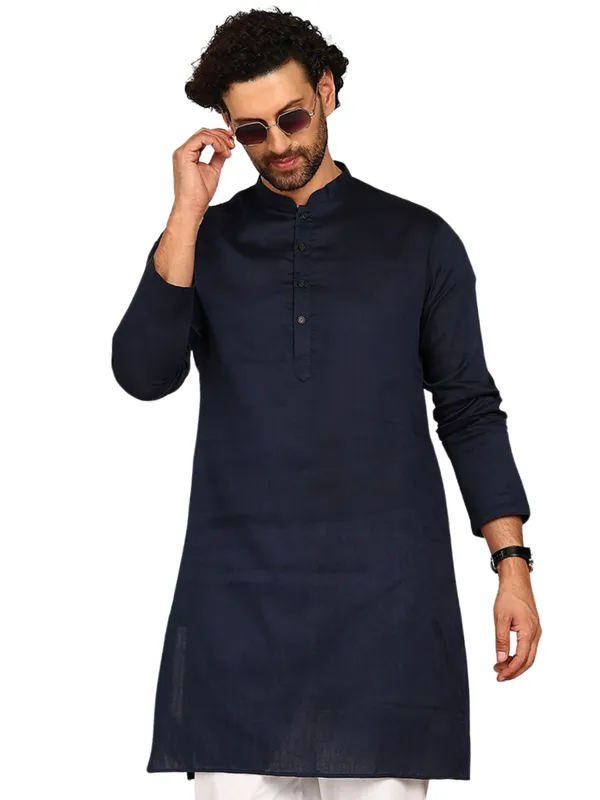Men_Men'S_Navy_Blue_Solid_Straight_Kurta