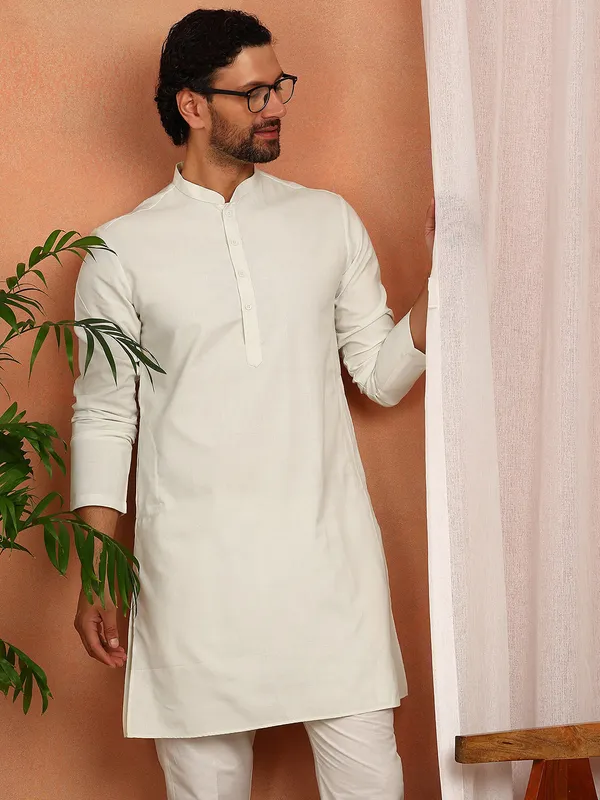 Men'S_Cream_Straight_Kurta_With_Pyjama