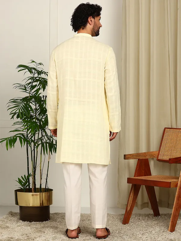 Cream_Thread_Worked_Cotton_Straight_Kurta_With_Pyjama
