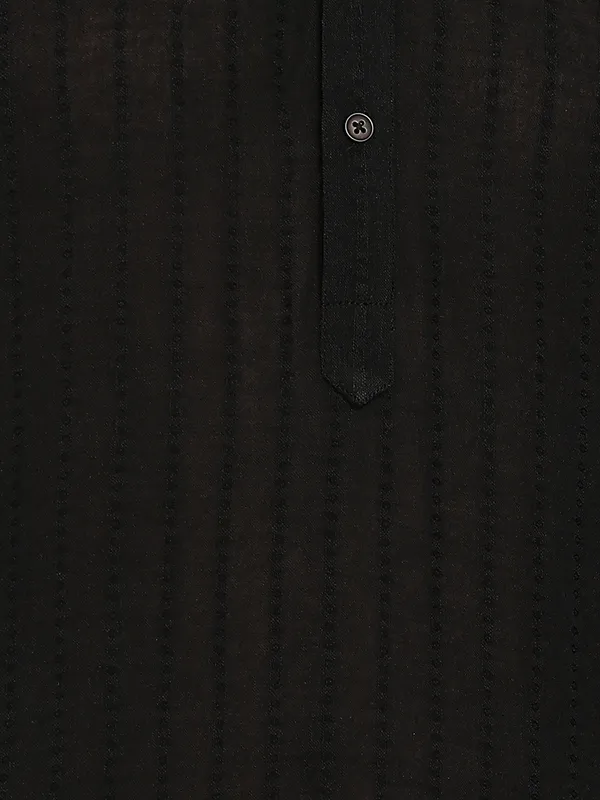 Black_Woven_Straight_Kurta_With_Pyjama