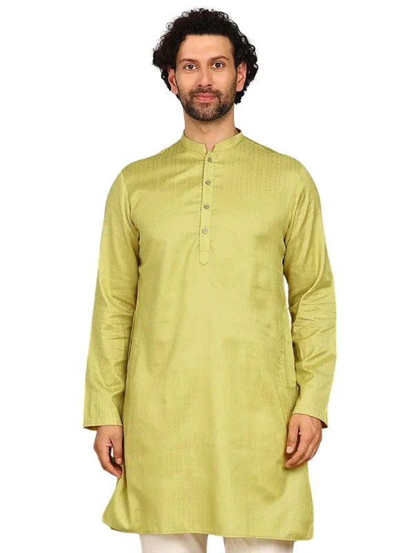 Men_Lime_Woven_Silk_Straight_Kurta