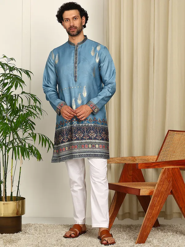 Blue_Self-Printed_Straight_Kurta_With_Pyjama
