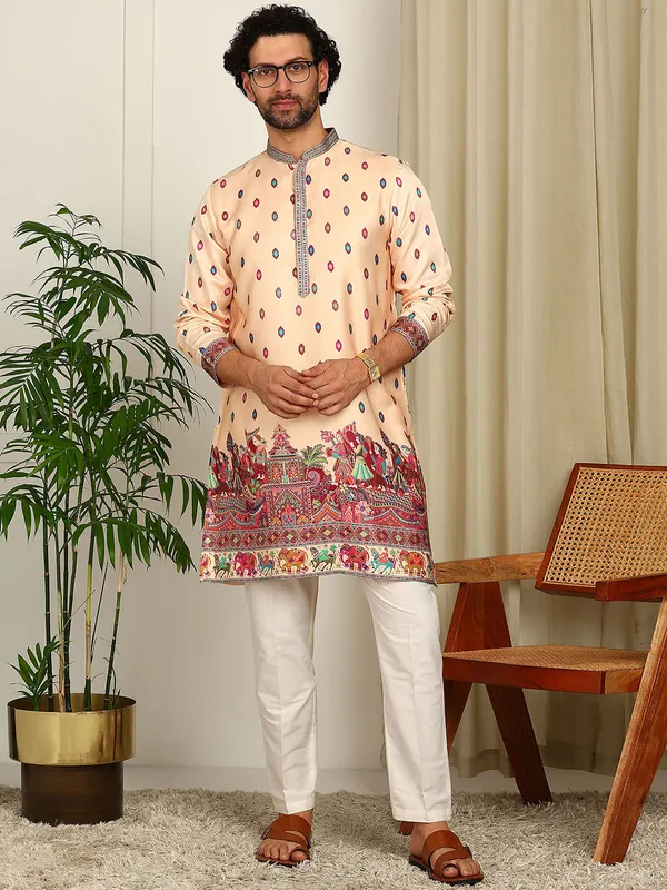 Beige_Printed_Straight_Kurta_With_Pyjama