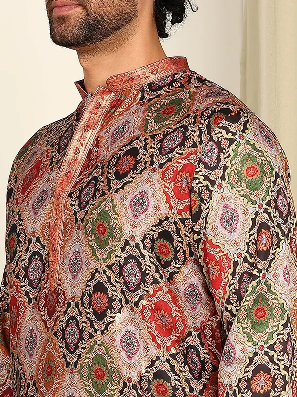 Multi-Color_Foil_Printed_Straight_Kurta_With_Pyjama