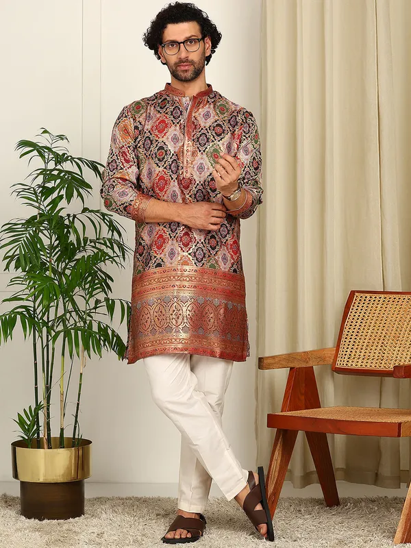 Multi-Color_Foil_Printed_Straight_Kurta_With_Pyjama