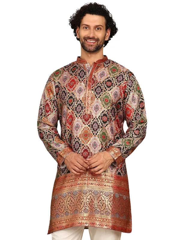 Men_Multi-Color_Foil_Printed_Straight_Kurta