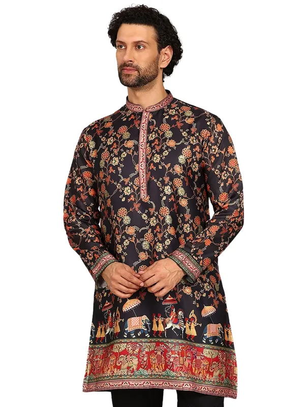 Men_Black_Foil_Printed_Straight_Kurta