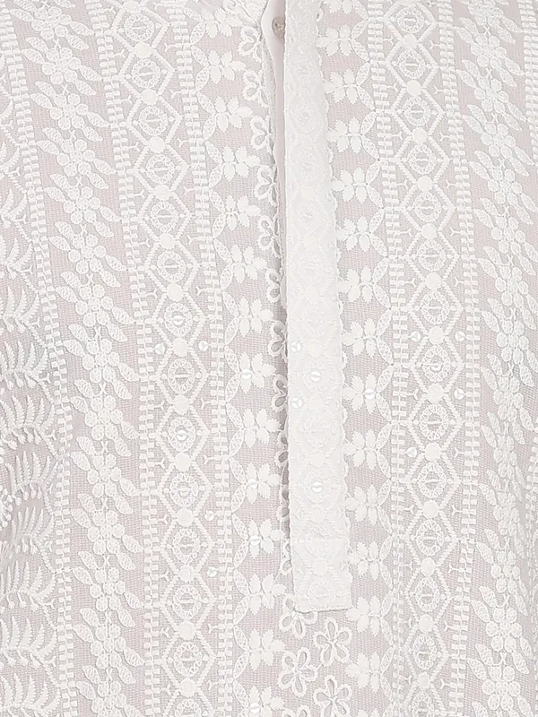 Men_White_Chikankari_Embroidered_Straight_Kurta_With_Salwar