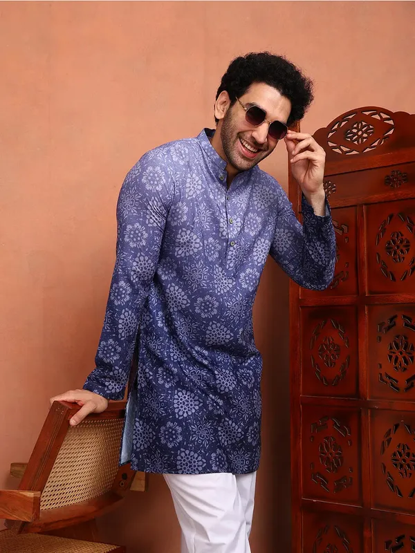 Men_Blue_Cotton_Silk_Ombre_Printed_Straight_Kurta