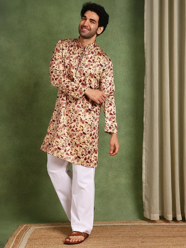 Men_Beige_Cotton_Satin_Straight_Printed_Kurta_With_Pyjama