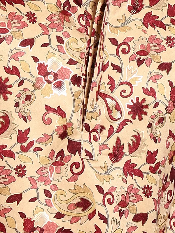 Men_Beige_Floral_Printed_Floral_Satin_Kurta