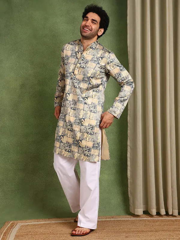 Men_Blue_Cotton_Satin_Straight_Printed_Kurta_With_Pyjama
