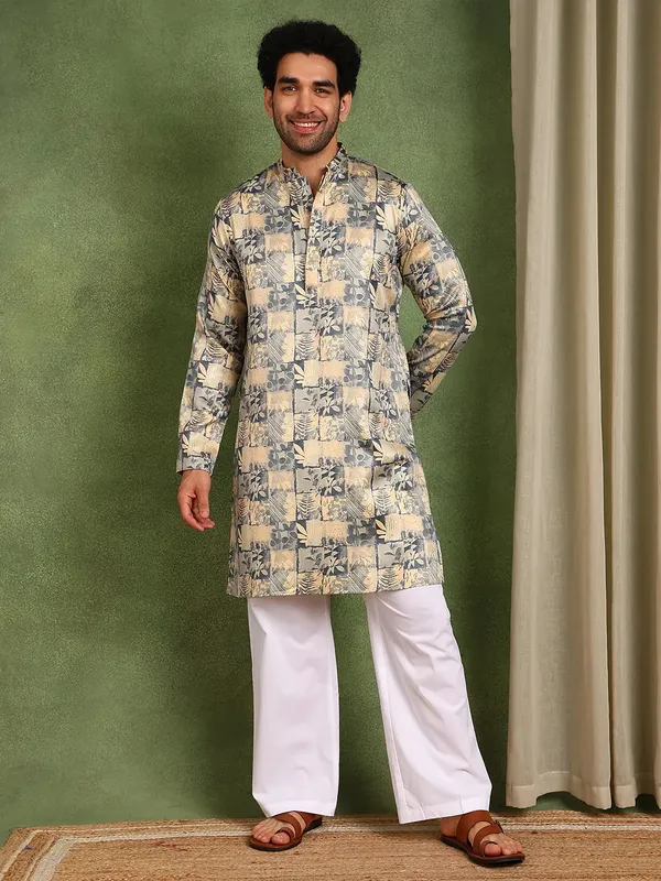 Men_Blue_Cotton_Satin_Straight_Printed_Kurta_With_Pyjama