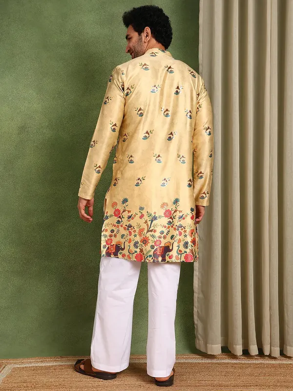 Men_Beige_Chanderi_Silk_Straight_Printed_Kurta_With_Pyjama