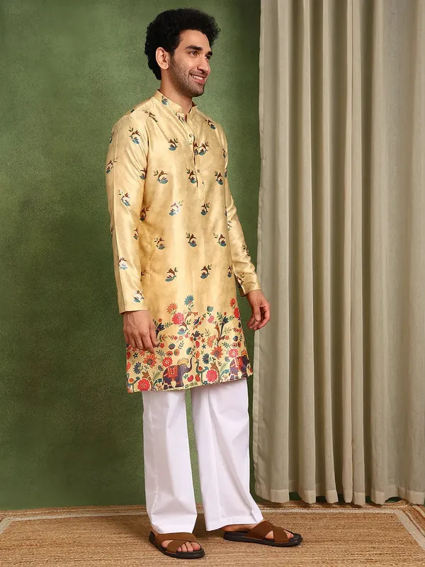 Men_Beige_Chanderi_Silk_Straight_Printed_Kurta_With_Pyjama