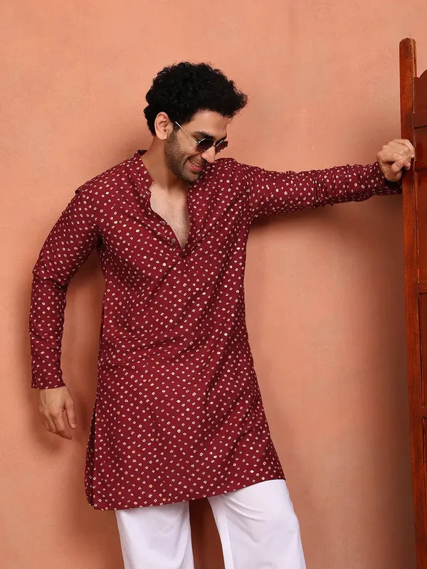 Men_Bandhani_Printed_Chanderi_Silk_Kurta