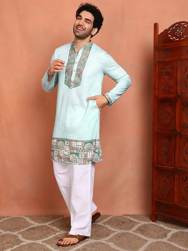 Men_Pista_Green_Chanderi_Silk_Straight_Yoke_Design_Kurta
