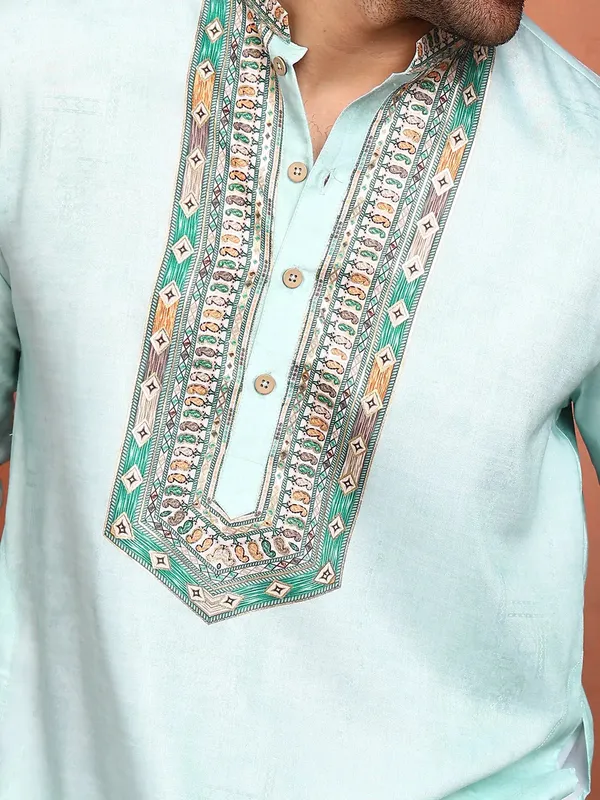 Men_Pista_Green_Chanderi_Silk_Straight_Yoke_Design_Kurta