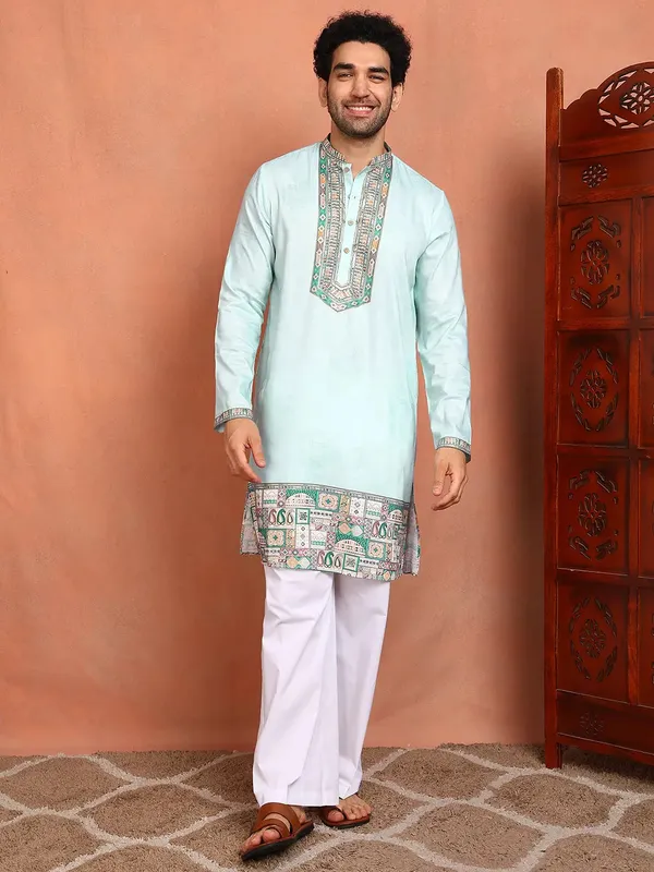 Men_Pista_Green_Chanderi_Silk_Straight_Yoke_Design_Kurta