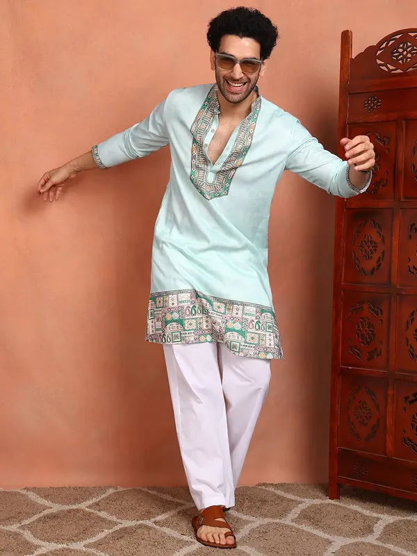 Men_Pista_Green_Chanderi_Silk_Straight_Yoke_Design_Kurta