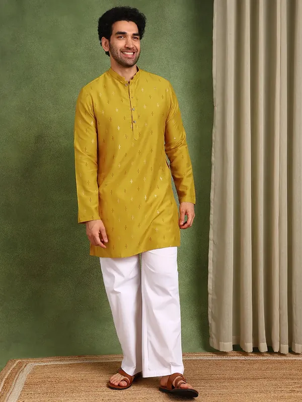 Men_Mustard_Cotton_Silk_Straight_Kurta_With_Pyjama